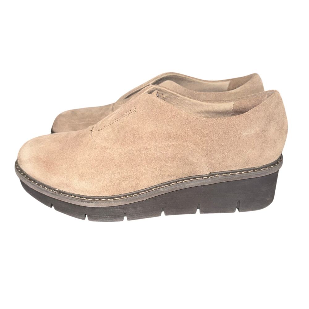 Clarks Airabell Sky Slip On Shoe Womens Size 10 M Pebble Suede Wedge Loafer NWOB